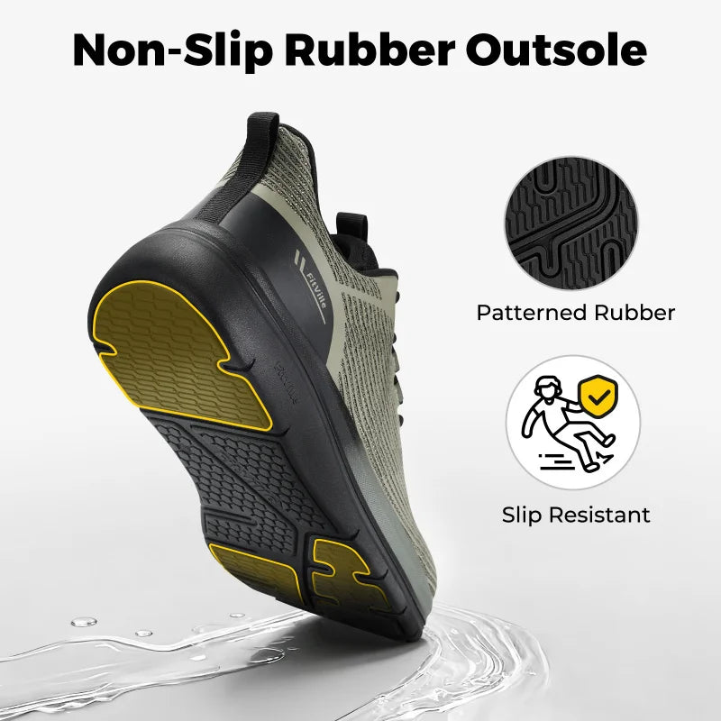 Men's Fitville walking shoes with thick soles, slip-on design, breathable fabric, wide fit, and height-increasing features.