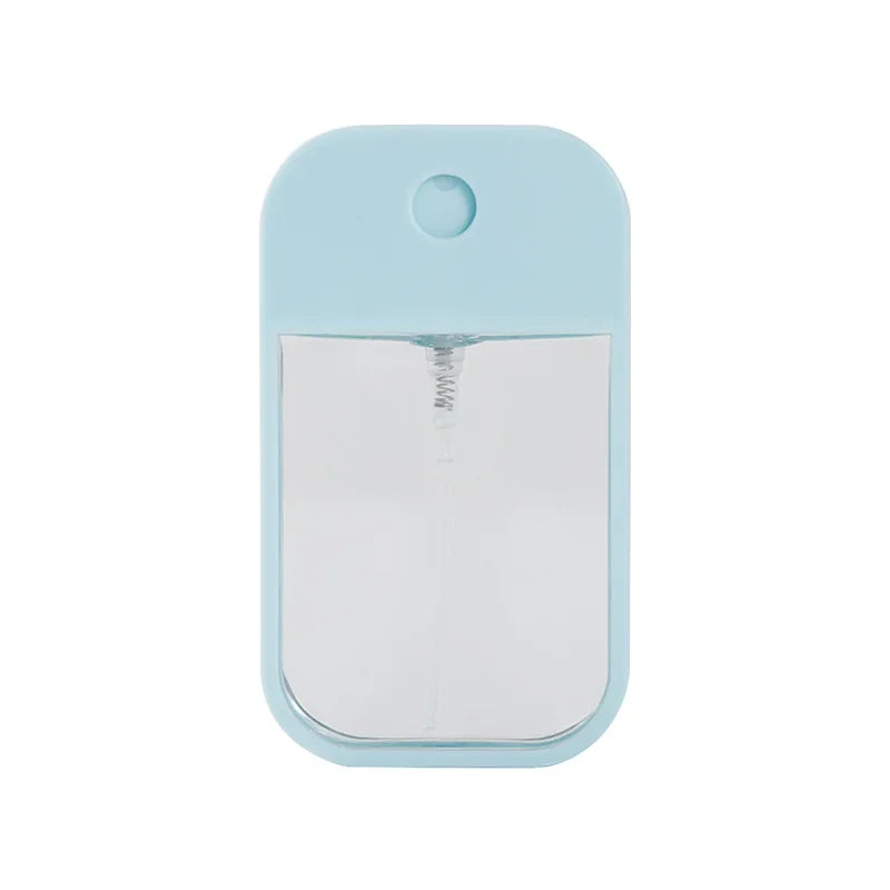 Portable 45ml square perfume spray bottle by BackupMyFilesNow.com, refillable silicone atomizer for travel and hand sanitizer.