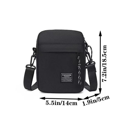 Men's nylon bag with shoulder or cross-body strap, suitable for daily school use, in black, by BackupMyFilesNow.com.