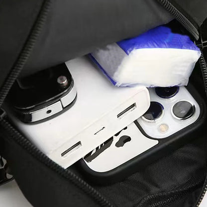 Black men's nylon bag by BackupMyFilesNow.com, single shoulder or cross-body design, ideal for daily school use.