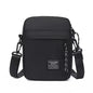 Black men's nylon bag with single shoulder or cross-body strap, ideal for daily school use, by BackupMyFilesNow.com.