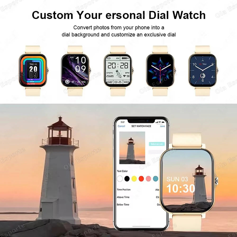 New Smart Watch with 2.01-inch HD display, fitness modes, call and message features, weather forecast, suitable for men and women.