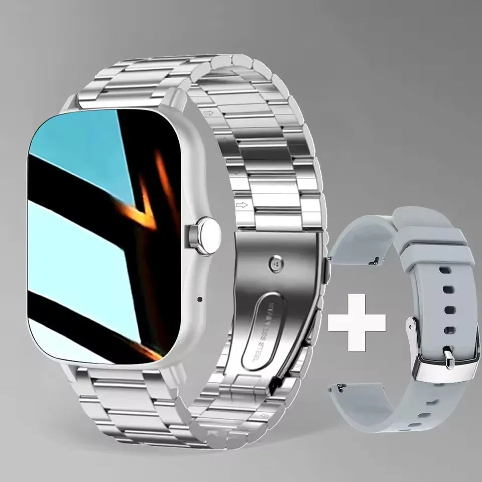 Smartwatch with 2.01-inch HD display, fitness modes, message preview, weather forecast, and DIY dial for men and women.