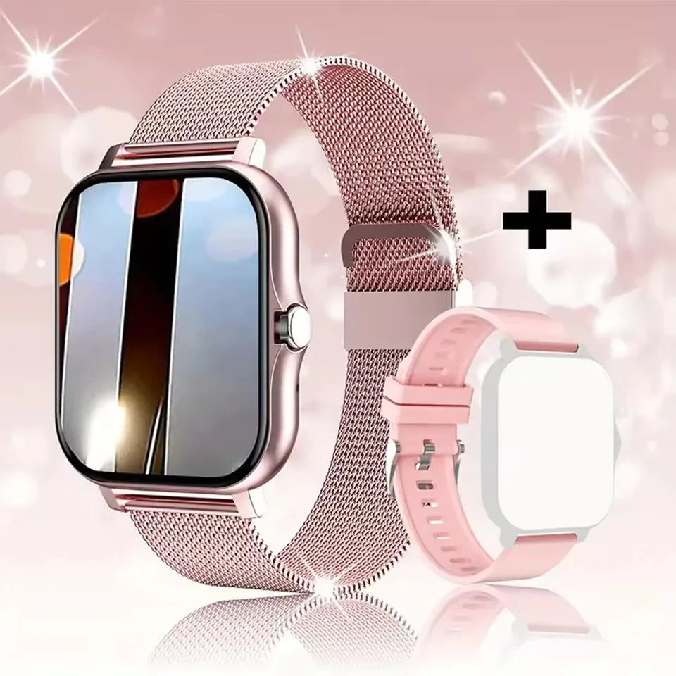Smart Watch with 2.01-inch HD display, fitness tracking, message preview, call function, weather forecast, and customizable dial for men and women.