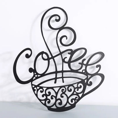 Metal coffee cup wall decor for coffee bar, decorative wall art featuring a coffee mug, by BACKUPMYFILESNOW.COM®.