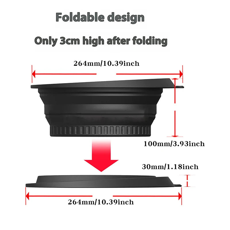 Large black foldable silicone face bowl for ice baths and skincare routines, portable and flexible for women and girls.
