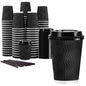 Black Lamosi 12 oz insulated disposable coffee cups with lids and straws, perfect for water, juice, and coffee, 50-pack.