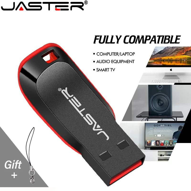 Black JASTER USB flash drive with 128GB capacity, key chain design, compact mini pen drive for business and storage needs.