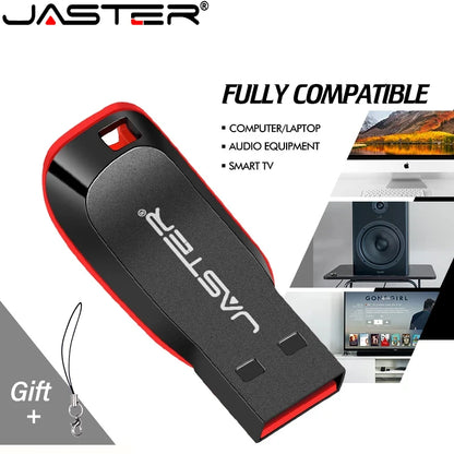 Black JASTER USB flash drive with 128GB capacity, key chain design, compact mini pen drive for business and storage needs.