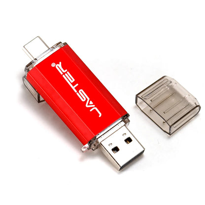 Black and red USB-C flash drive with 128GB capacity, mini metal design, compatible with USB-C devices, versatile and portable storage.