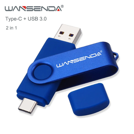 Black Wansenda USB flash drive with 512GB capacity, USB 3.0 pen drive for Type-C Android and PC devices.