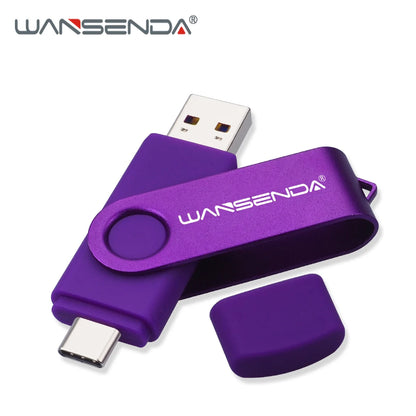 Black Wansenda USB flash drive with 512GB storage, USB 3.0, compatible with Type-C Android and PC devices.