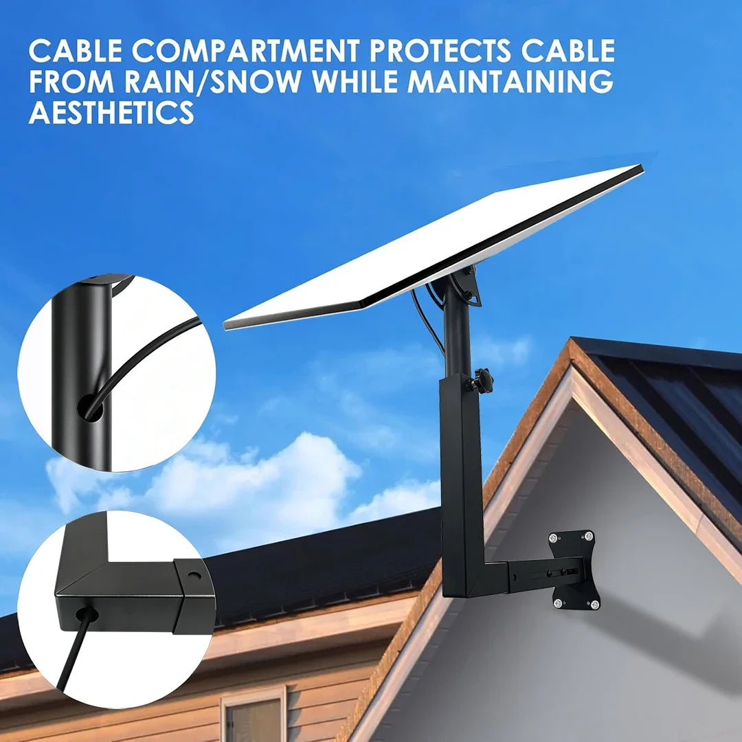 Black 16-inch Starlink Gen 3 adjustable wall mount support arm, rustproof and weatherproof for concrete or wood walls.