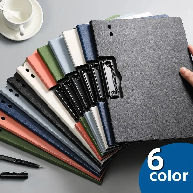 Black A4 file folder with cover, documents organizer and clipboard from BackupMyFilesNow.com, ideal for business and school use.