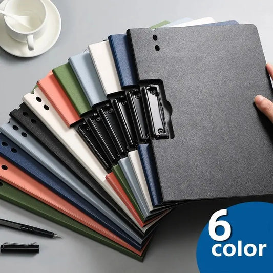 Black A4 file folder with cover, documents organizer and clipboard from BackupMyFilesNow.com, ideal for business and school use.