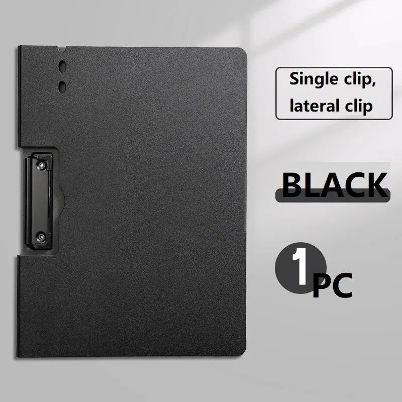 Black A4 file folder from BackupMyFilesNow.com, with cover and clipboard for organizing documents in office or school settings.