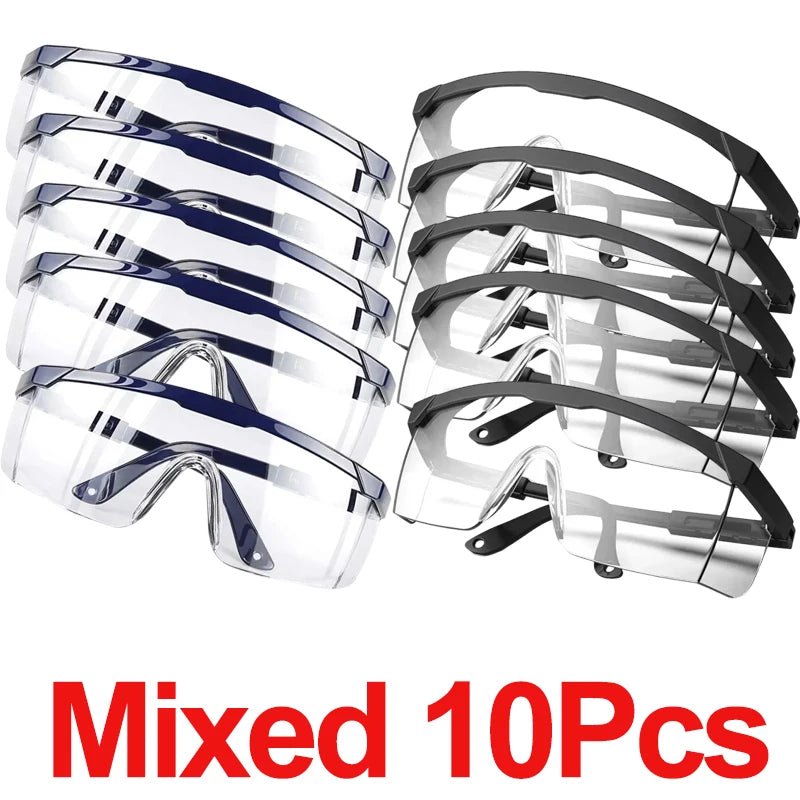 Black anti-splash safety goggles by BACKUPMYFILESNOW.COM® for work, lab, industrial, dust protection, and cycling eye safety.