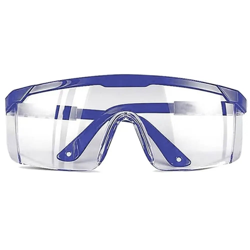 Black safety goggles with anti-splash, windproof, dustproof, and waterproof protective glass for work and cycling safety.