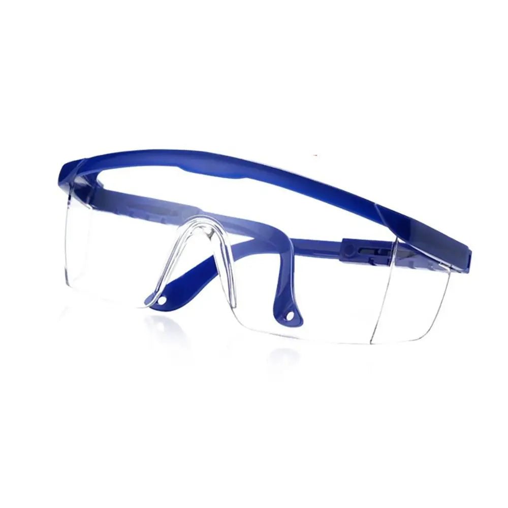 Black safety goggles with anti-splash, windproof, dustproof, and waterproof design, suitable for work, cycling, and protective use.