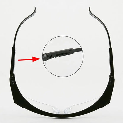 Black safety goggles with anti-splash, windproof, dustproof, and waterproof lenses, ideal for cycling and protective use.