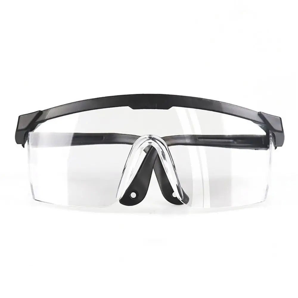 Black safety goggles with anti-splash, windproof, dustproof, and waterproof protective glasses for work and cycling.
