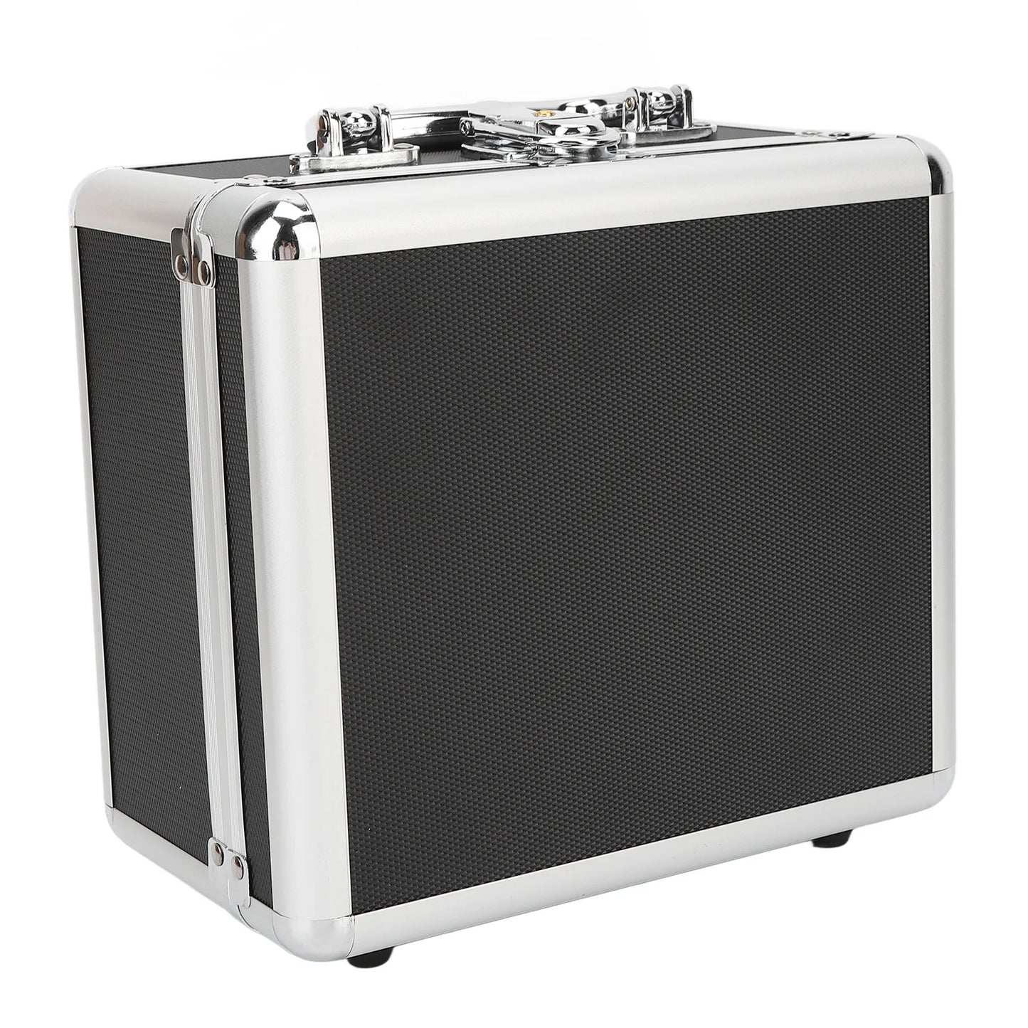 Black 2.5-inch hard drive storage case with handle, 20 bays, aluminum alloy construction, security lock, ideal for home organization.