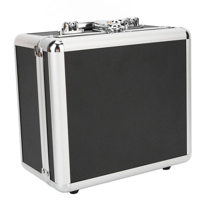 Black 2.5-inch hard drive storage case with handle, 20 bays, aluminum alloy construction, security lock, ideal for home organization.