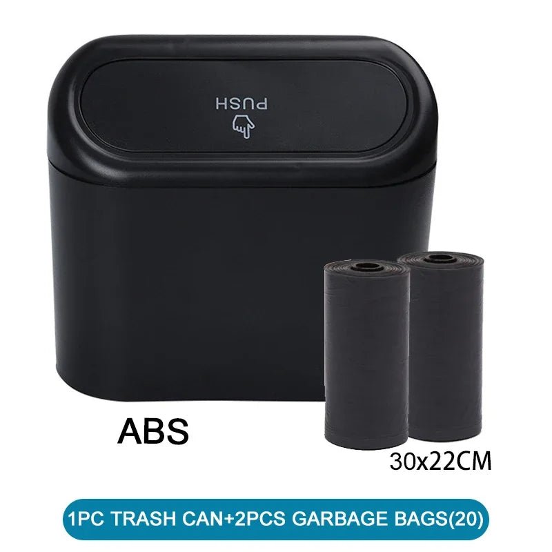 Black small car trash can with lid, leak-proof mini car accessory, designed for convenient interior waste disposal