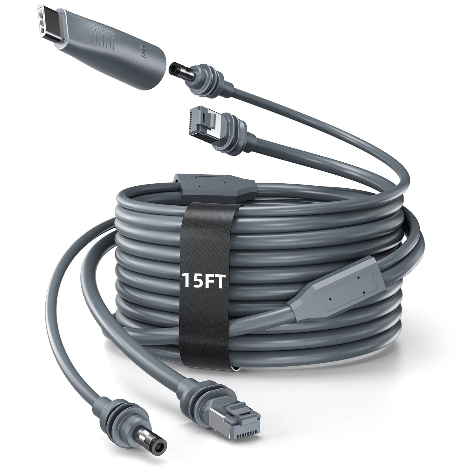 Black 2-in-2 Ethernet and USB-C connection cable for Starlink Mini, 5M fast charging and data transmission, car electronics accessory.