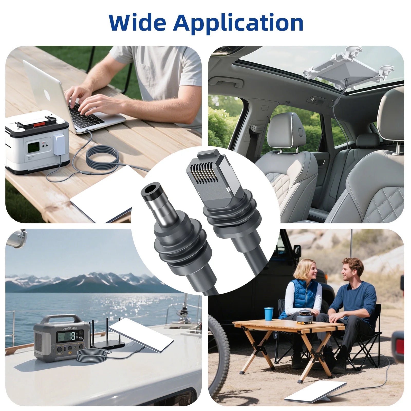 Black 2-in-2 Ethernet and USB-C connection cable for Starlink Mini, 5M fast charging and data transmission for car electronics.
