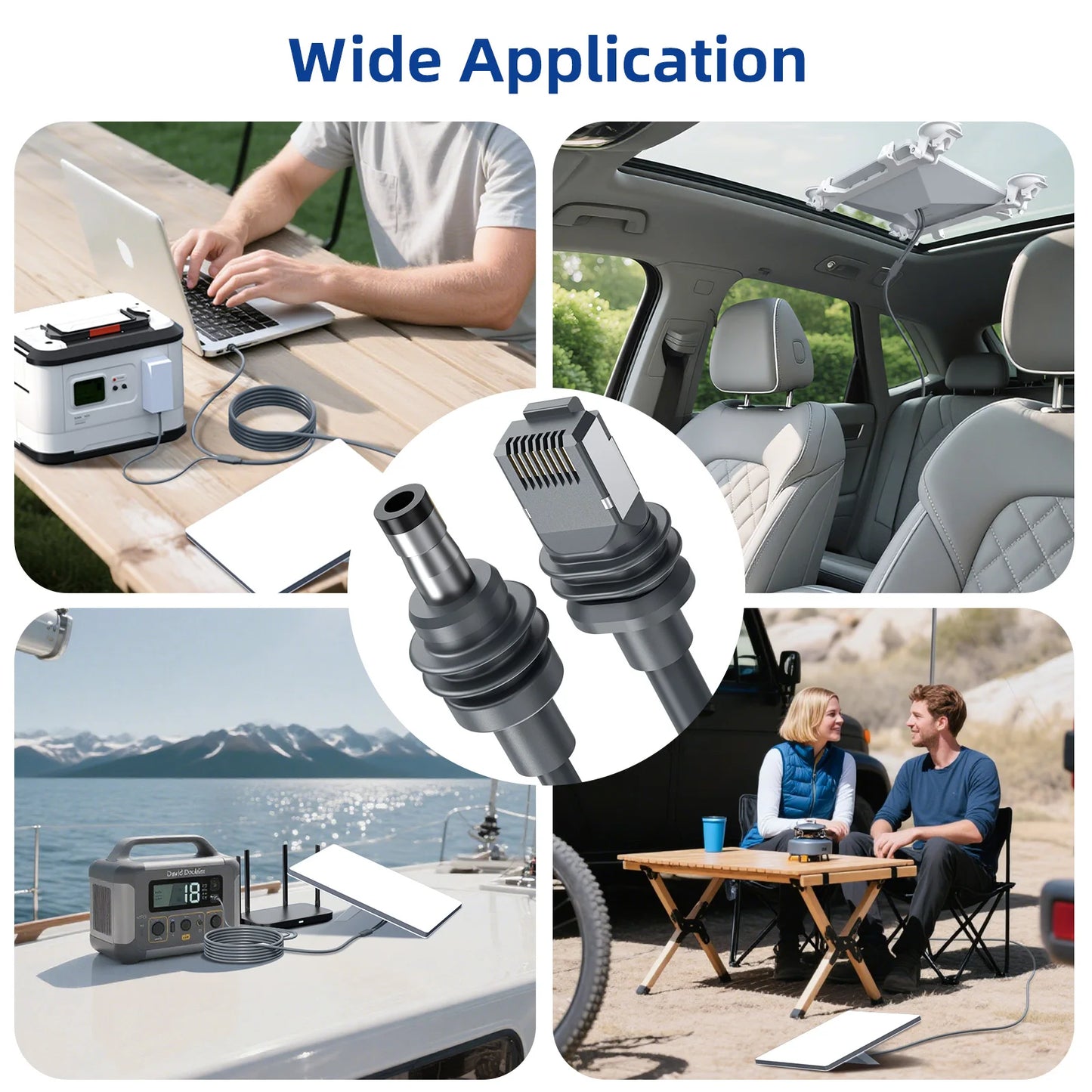 Black 2-in-2 Ethernet and USB-C connection cable for Starlink Mini, 5M, fast charging and data transmission, car electronics accessory.