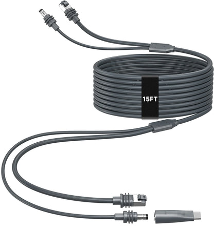 Black 2-in-2 Ethernet and USB-C connection cable for Starlink Mini, 5 meters, used for fast data transmission and charging in cars.