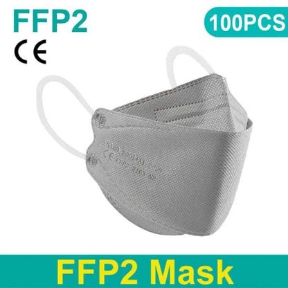 Black FFP2 and KN95 masks with fish mouth design, protective face masks, approved for safety, shown in a pack of 200.