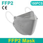 Black FFP2 and KN95 masks with fish mouth design, protective face masks, approved for safety, shown in a pack of 200.