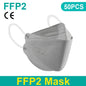 Black FFP2 KN95 face masks with fish mouth design, protective masks for respiratory safety, shown in a pack of 200.