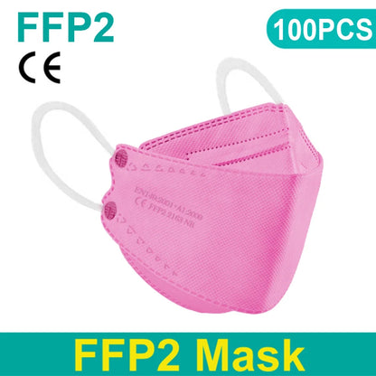 Black FFP2 KN95 masks, fish mouth style, protective face masks, approved for filtration and safety, 200-pack.