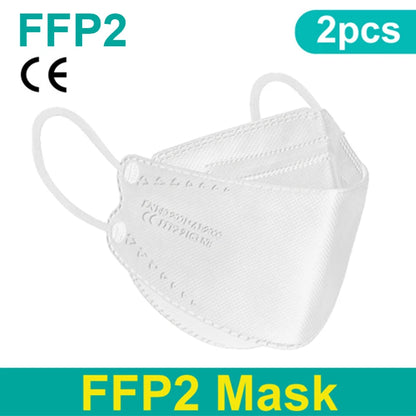 Black FFP2 KN95 masks with fish mouth design, protective face masks, approved for safety, shown in a large box of 200 units.