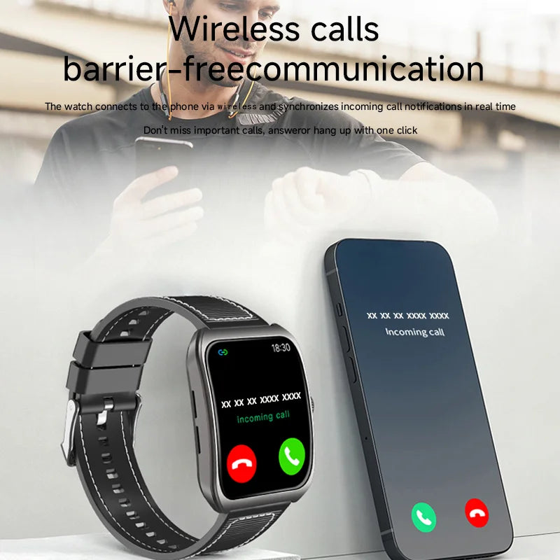 Black 2025 Smart Watch with 1.85" curved screen, Bluetooth 5.4, heart rate, sleep monitor, remote camera, and music control for men.