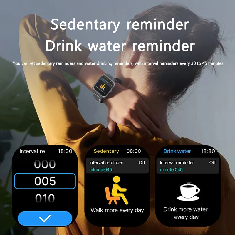 Black 2025 new smart watch with 1.85-inch curved screen, Bluetooth 5.4, wireless calling, heart rate, sleep monitoring, and remote camera.