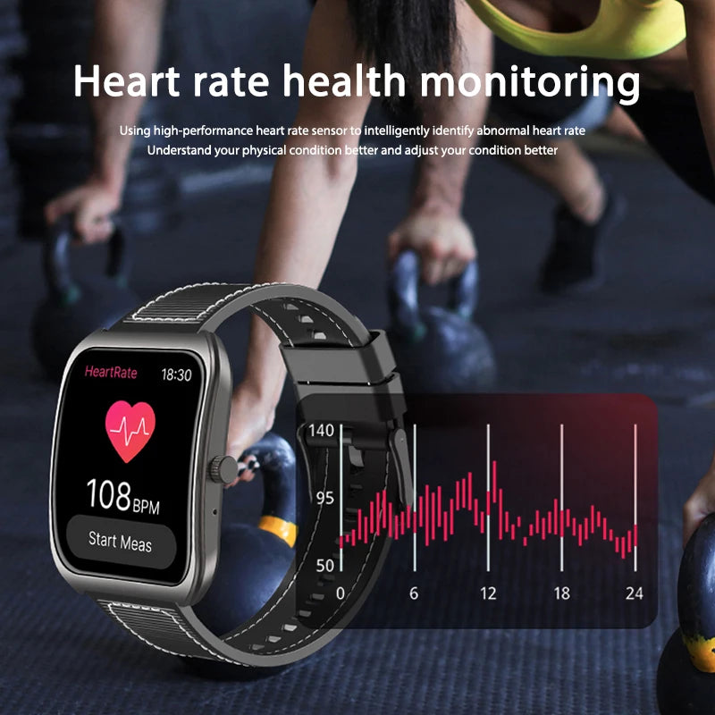 Black 2025 new smart watch with 1.85-inch curved screen, Bluetooth 5.4, heart rate monitor, sleep tracking, and remote camera for men.