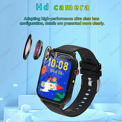 Black 2025 smart watch for children with HD touch screen, camera, 18 games, sleep monitor, alarm clock, calculator, suitable for boys and girls.