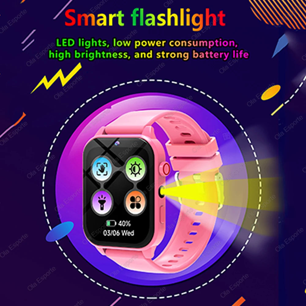 Black 2025 smart children's watch with HD touch screen, camera, 18 games, sleep monitor, alarm clock, calculator, suitable for boys and girls.