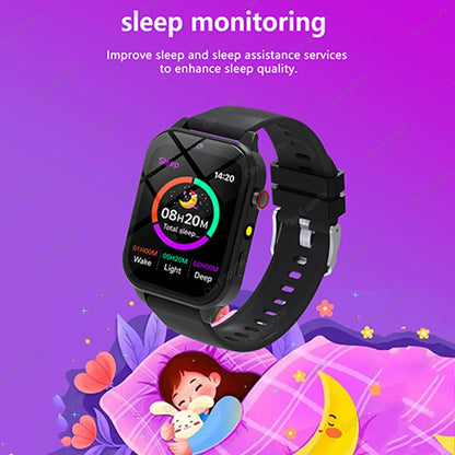 Black 2025 smart children's watch with HD touch screen, camera, 18 games, sleep monitor, alarm clock, and calculator for boys and girls.