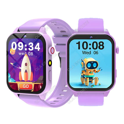 Black 2025 smart children's watch with HD touch screen, camera, 18 games, sleep monitor, alarm clock, and calculator.