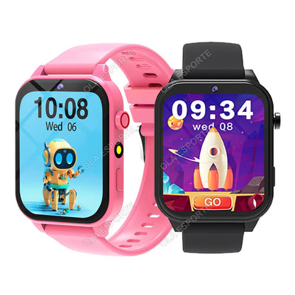 Black 2025 kids' smart watch with HD touch screen, camera, 18 games, sleep monitor, alarm clock, and calculator for boys and girls.