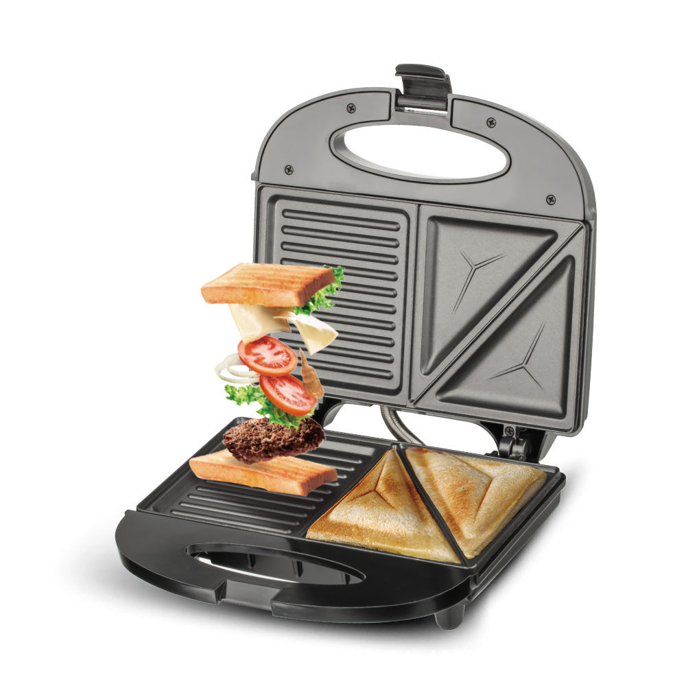 Black RAF Mini Multifunctional Breakfast Sandwich Maker on a countertop, compact kitchen appliance for quick breakfast preparation.