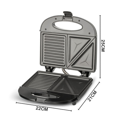 Black RAF Mini Multifunctional Breakfast Sandwich Maker on a kitchen countertop, compact and versatile appliance for breakfast.