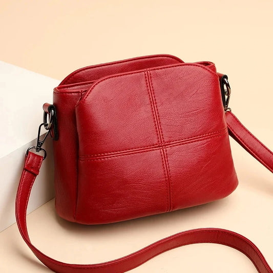 Vintage women's black PU leather shoulder bag with square design and solid color, featuring a crossbody style for middle-aged ladies.