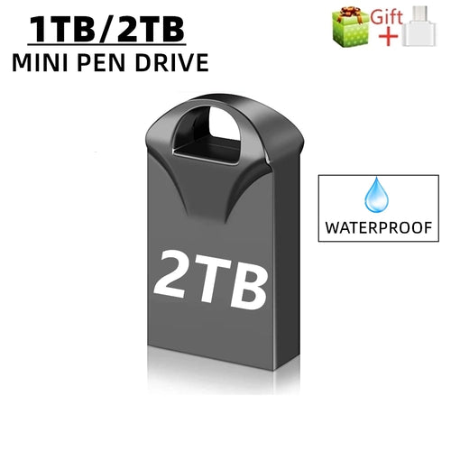 Mini metal USB flash drive by BackupMyFilesNow, waterproof Type-C pen drive with 256GB or 512GB storage, compact and durable.