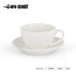 Black ceramic 280ml MHW-3BOMBER coffee cups with saucers, ideal for lattes, espresso, and tea, perfect for kitchen or bar use.